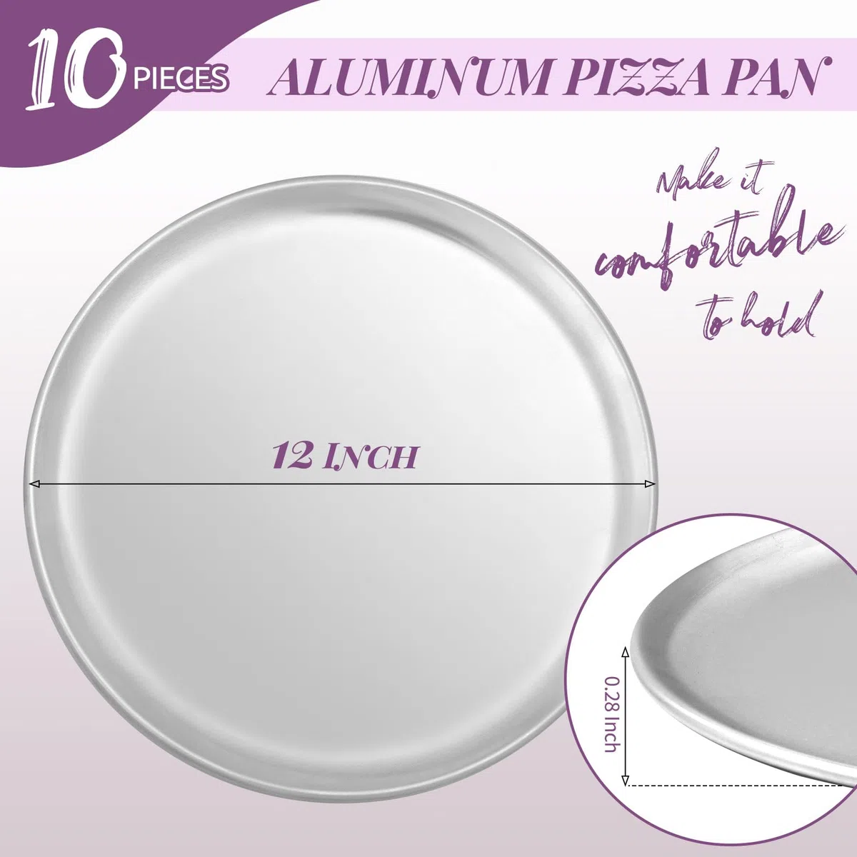 Lot de 10 plaques à pizza rondes en aluminium pour four, 30,5 cm pour tarte, biscuits, pizza, gâteau, cuisine, pâtisserie, maison, restaurant