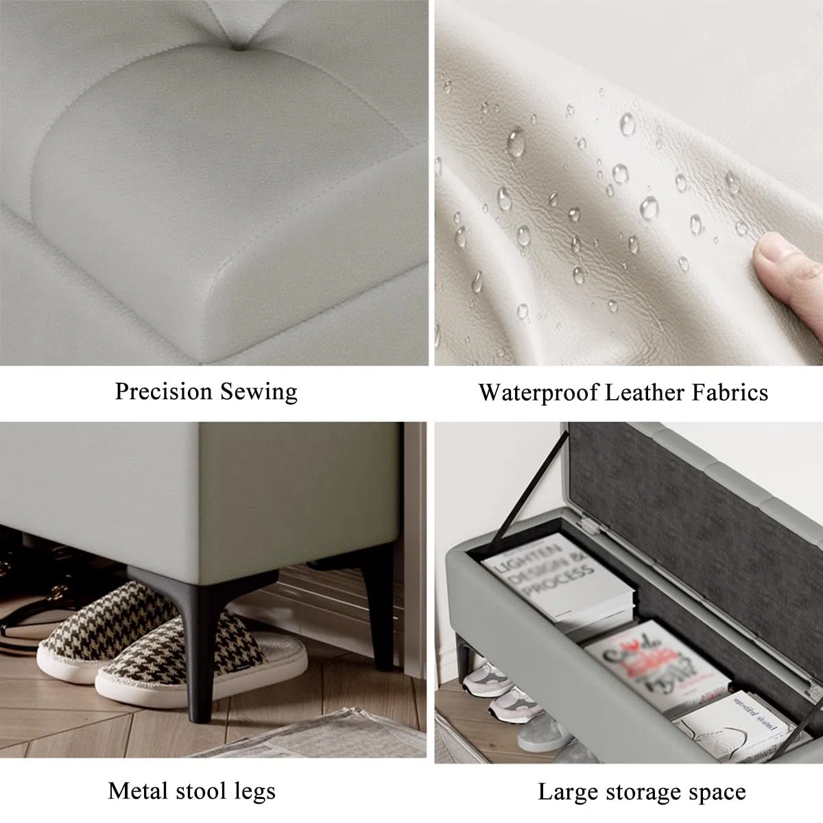 Pouf ottoman rond en similicuir de 60 cm avec repose-pieds pour chambre à coucher et entrée - Banc d'appoint rembourré polyvalent pour décoration d'intérieur chic
