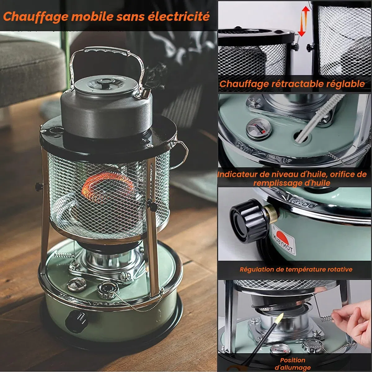 Poêle Pétrole Portable Chauffage sans Électricité Chauffe Pétrole D'intérieur pour Chauffe Tente Intérieure Camping Cuisson