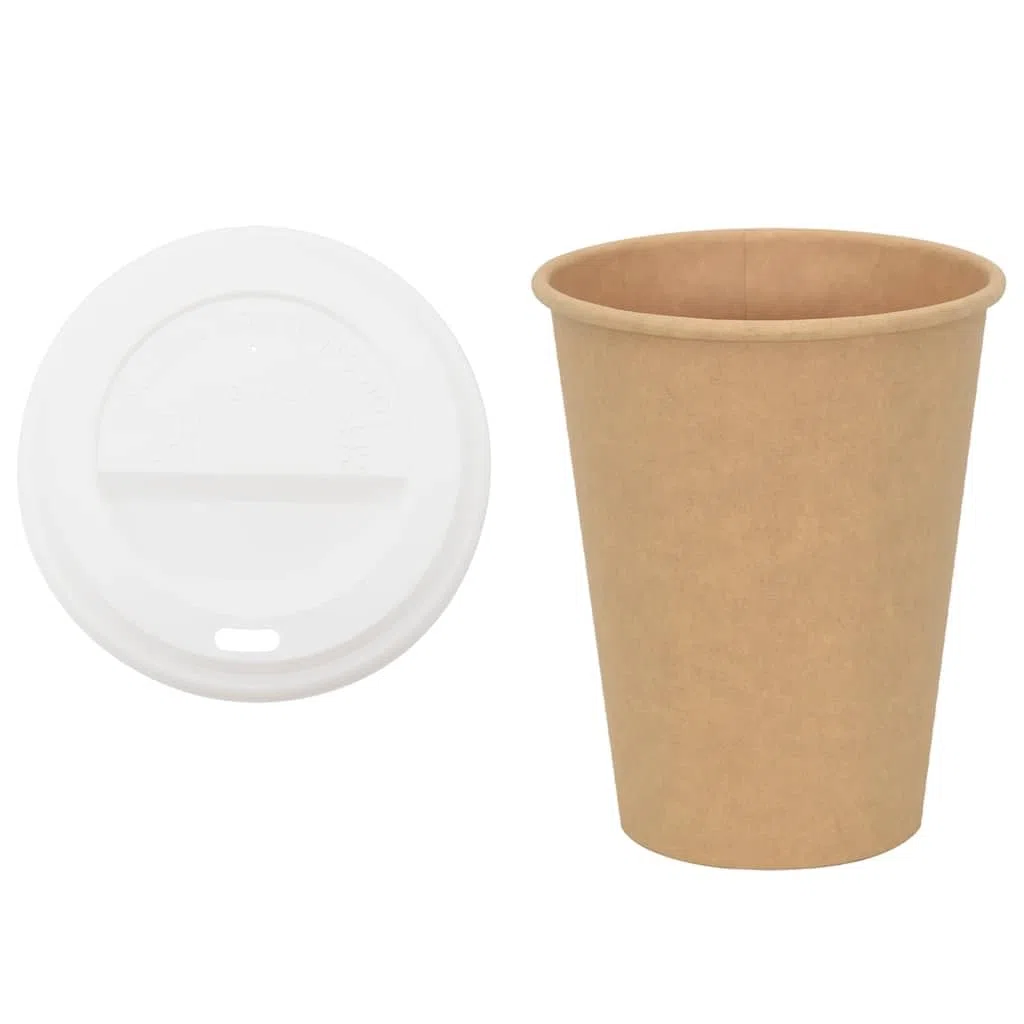 Gobelets en carton de 300 ml avec couvercle, 1000 gobelets jetables anti-fuite, gobelets à café en papier de 260 g/m² avec film en polyéthylène, bols arrondis pour boire en toute sécurité