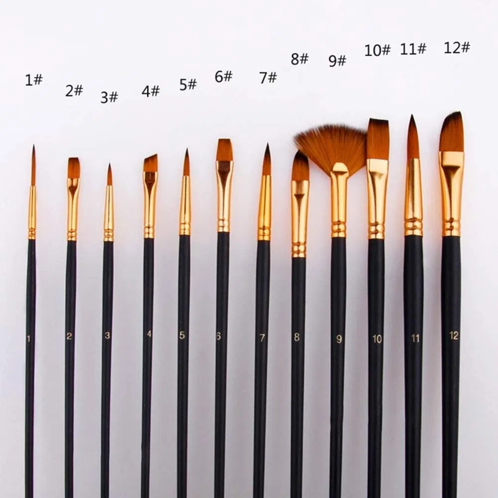 Ensemble De 12 Pinceaux Professionnels pour Artistes – Kit De Pinceaux pour Enfants Et Adultes. Idéal pour La Toile, L'Aquarelle Et Le Tissu – pour Débutants Et Professio(Noir-L)