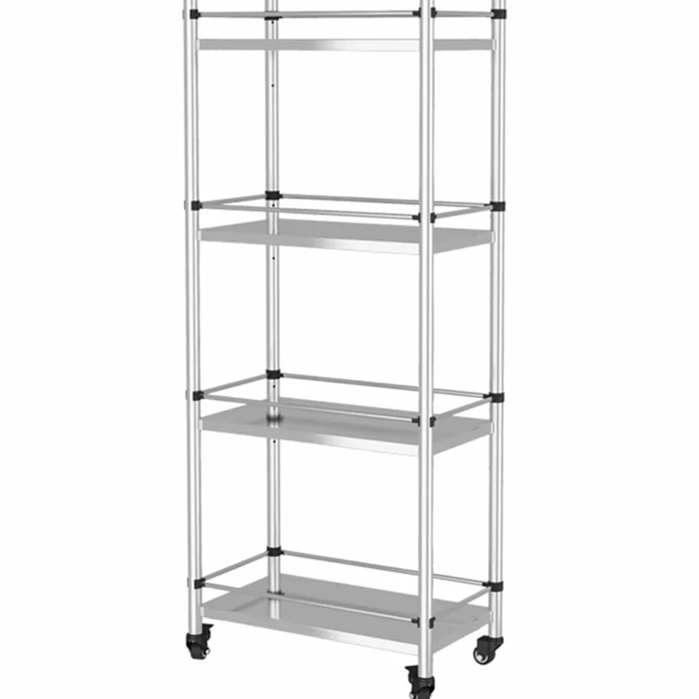 Étagère de rangement à 5 niveaux en acier inoxydable 304 robuste avec roulettes, organiseur en métal pour casseroles, ustensiles et fournitures de cuisine (45 x 59,9 x 118,29 cm)