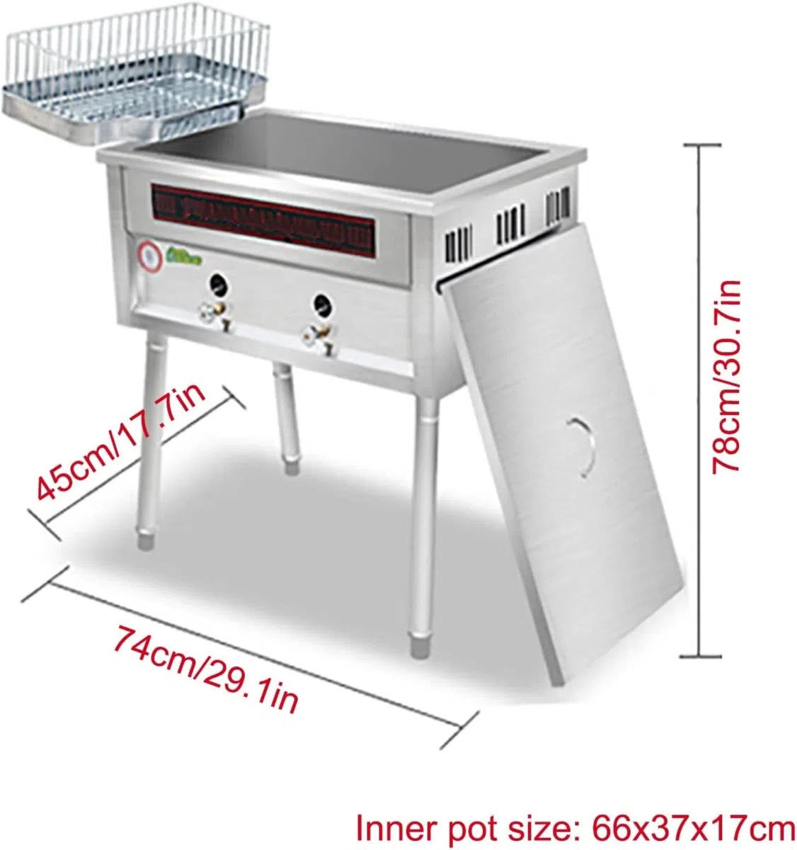 Friteuse à gaz GPL Commerciale, friteuse en Acier Inoxydable avec Pieds et Couvercle Amovibles, température réglable, Frites, Beignets de Dinde，40L