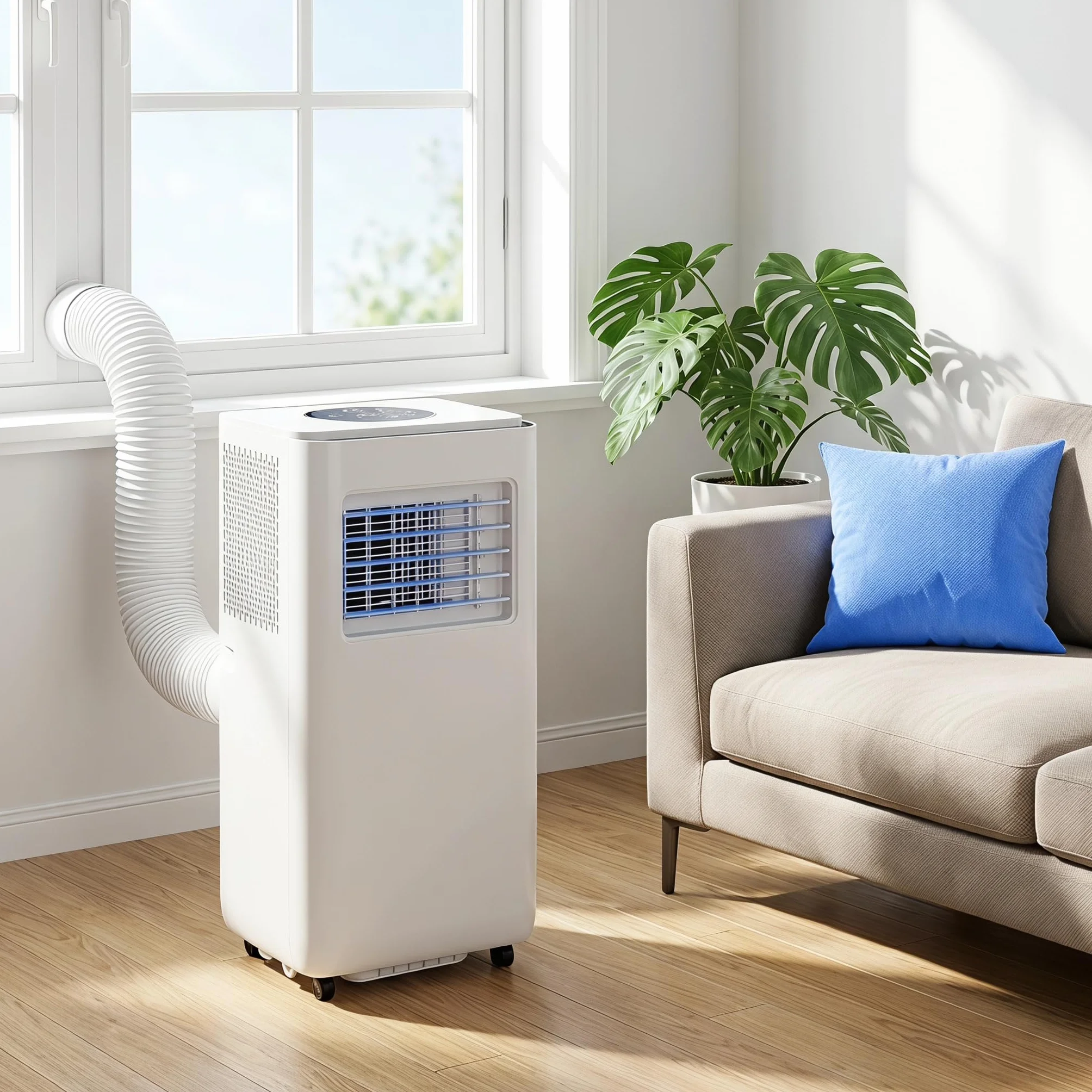 Climatiseur portable 14000BTU avec kit d'installation, économe en énergie, 2 vitesses, minuterie 24 heures, affichage numérique pour la maison et les grandes pièces
