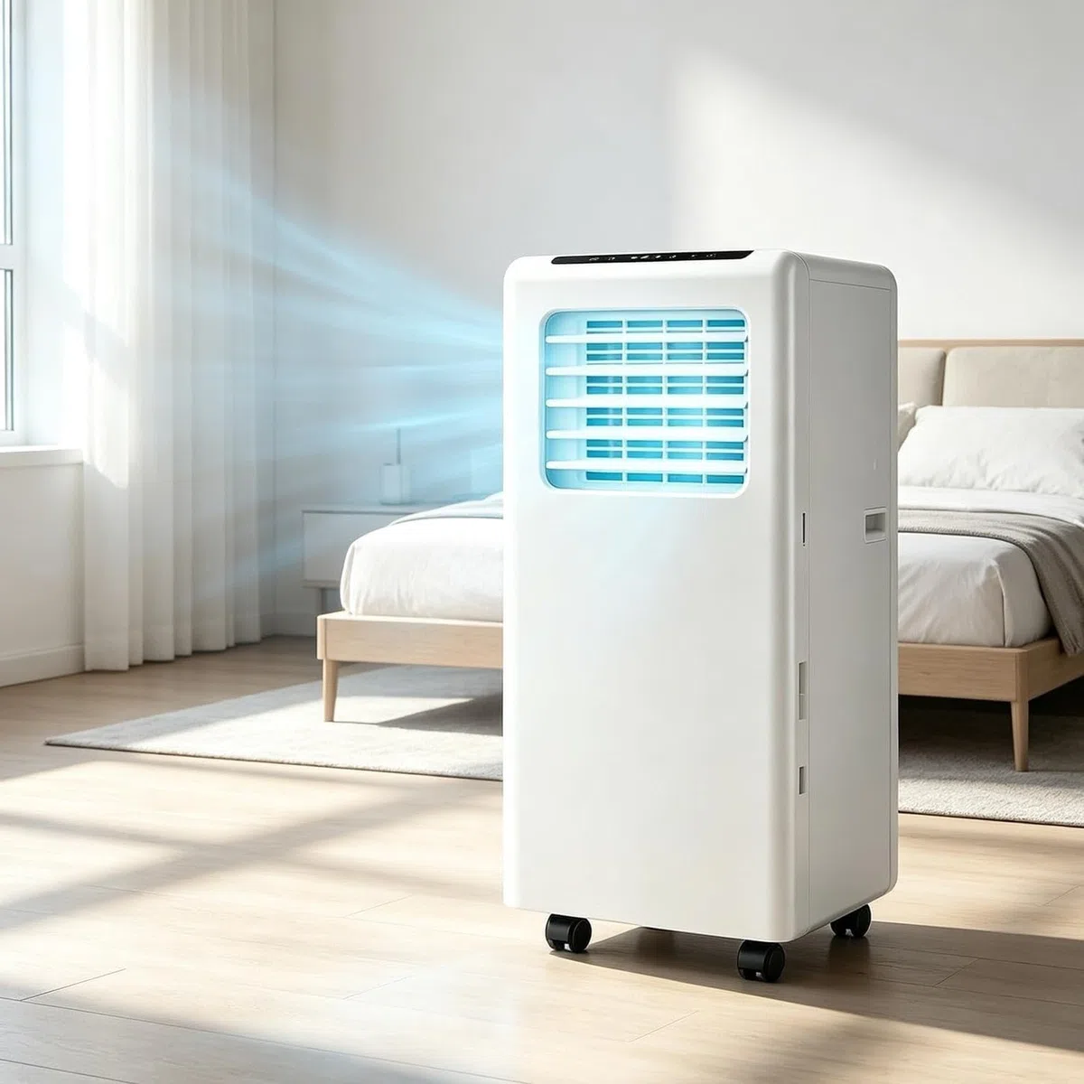 Climatiseur Mobile Monobloc 3-en-1 14000 BTU avec Télécommande, Minuterie 24H et Kit d'Évacuation Fenêtre, Climatisation Portable Puissante Pièce Bureau 40 m² C, 4100btu