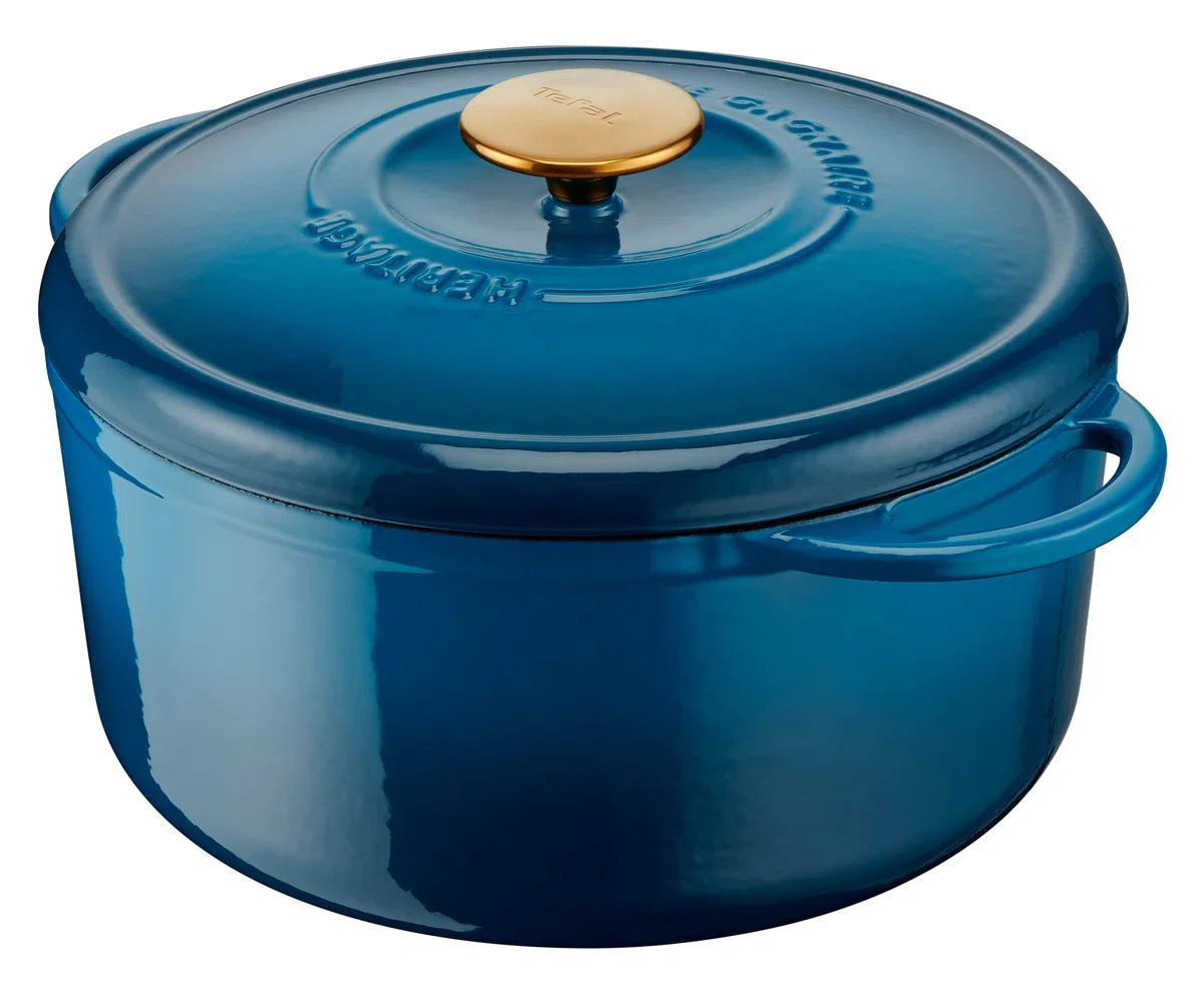 Tefal Pierre Gagnaire Cocotte en fonte d'acier dia 29 cm, 7,4 L, Induction, Couvercle spécial condensation, Rétention de chaleur, Mijotés, Cuisson douce, Caramélisation, Héritage Bleu Alpes E2610504
