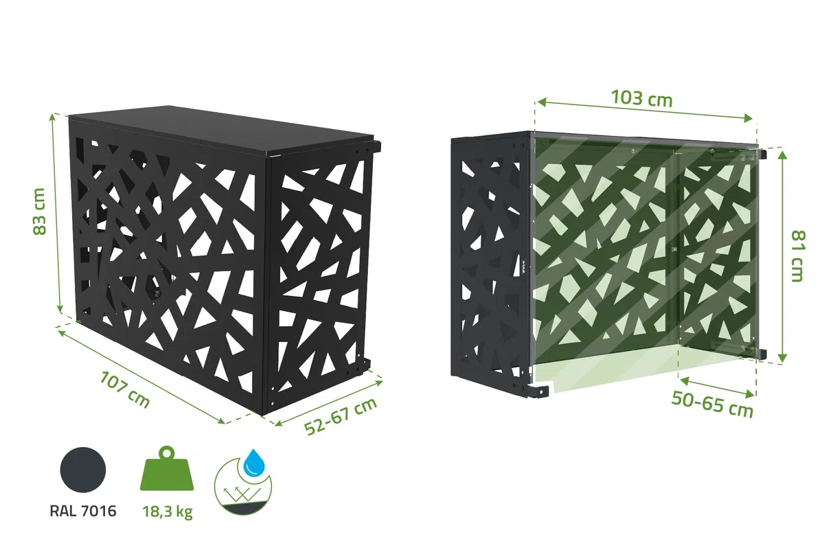 Casanoov Cache climatiseur Pompe À Chaleur AMARO RUIVO Taille M 109 x 67 x 86 cm – Acier Galvanisé Thermolaqué – Motif Géométrique – Pose Murale Ou Au Sol – Compatible Toutes Marques