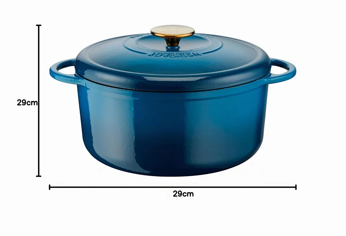 Tefal Pierre Gagnaire Cocotte en fonte d'acier dia 29 cm, 7,4 L, Induction, Couvercle spécial condensation, Rétention de chaleur, Mijotés, Cuisson douce, Caramélisation, Héritage Bleu Alpes E2610504