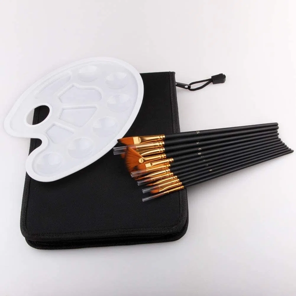 Ensemble De 12 Pinceaux Professionnels pour Artistes – Kit De Pinceaux pour Enfants Et Adultes. Idéal pour La Toile, L'Aquarelle Et Le Tissu – pour Débutants Et Professio(Noir-L)