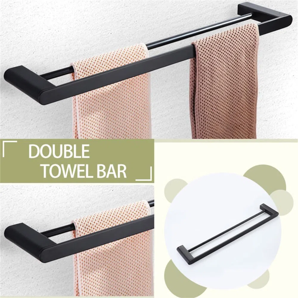 Support Mural en Acier Inoxydable Noir Mat, Porte-Papier hygiénique, Porte-Serviettes, Brosse de Toilette, Accessoires de quincaillerie, Double Porte-Serviettes