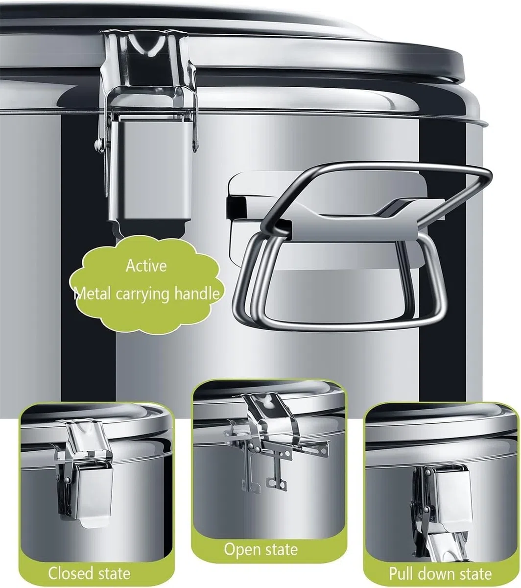 Contenant alimentaire isotherme 25L, seau déjeuner fermé pour aliments chauds et froids, grand bol de conservation sous vide pour repas, apéritifs, salades, fêtes et événements en, Argent, 40L