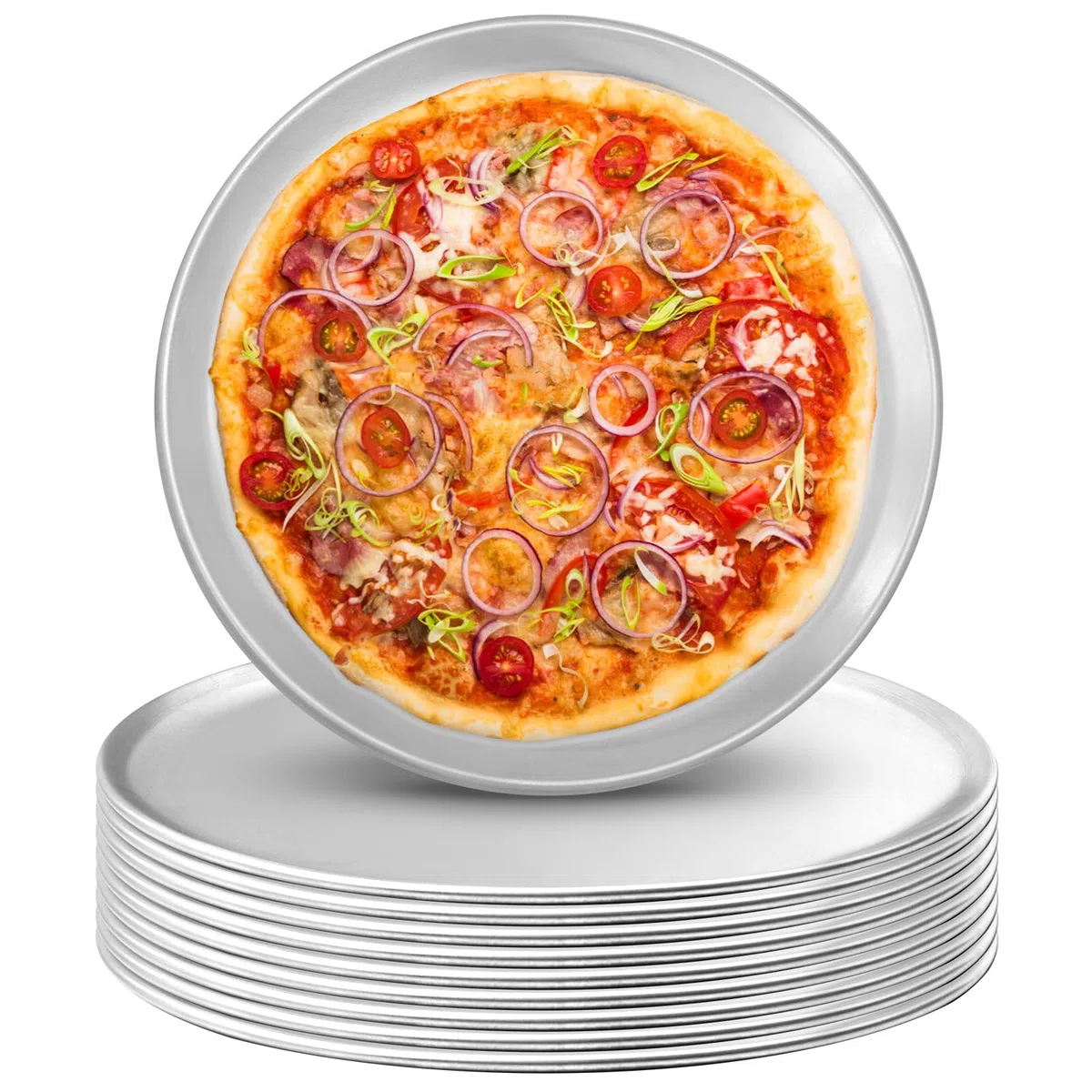 Lot de 10 plaques à pizza rondes en aluminium pour four, 30,5 cm pour tarte, biscuits, pizza, gâteau, cuisine, pâtisserie, maison, restaurant