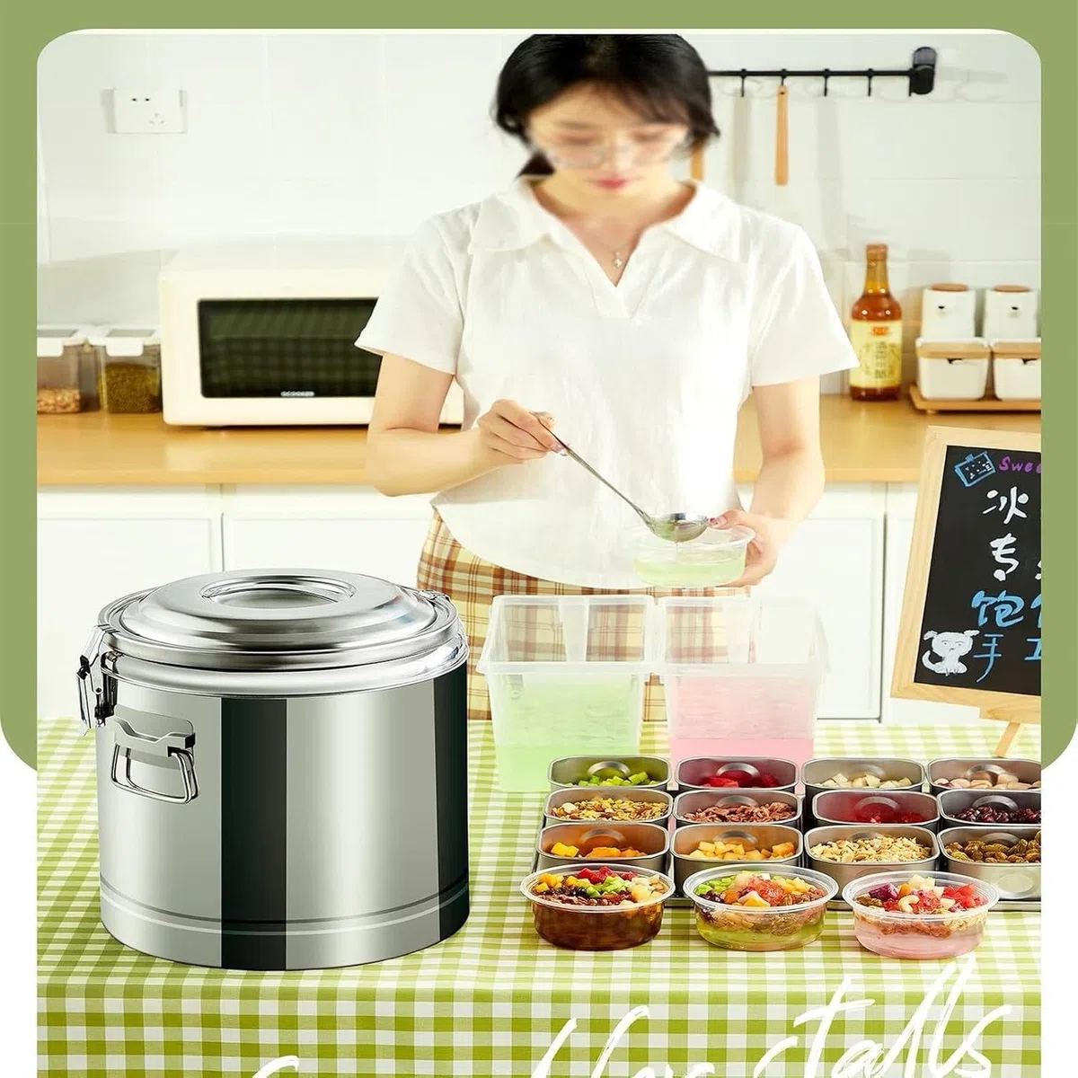 Contenant alimentaire isotherme 25L, seau déjeuner fermé pour aliments chauds et froids, grand bol de conservation sous vide pour repas, apéritifs, salades, fêtes et événements en, Argent, 40L