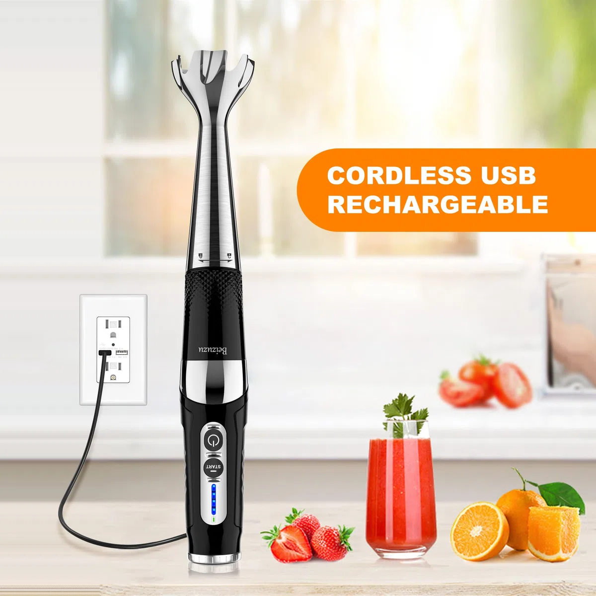 Mixeur plongeant sans fil : mélangeur à main rechargeable par USB 4 en 1, 21 vitesses variables et 3 angles réglables avec hachoir de 700 ml, bécher de 700 ml, fouet à œufs et batteur pour smoothies,