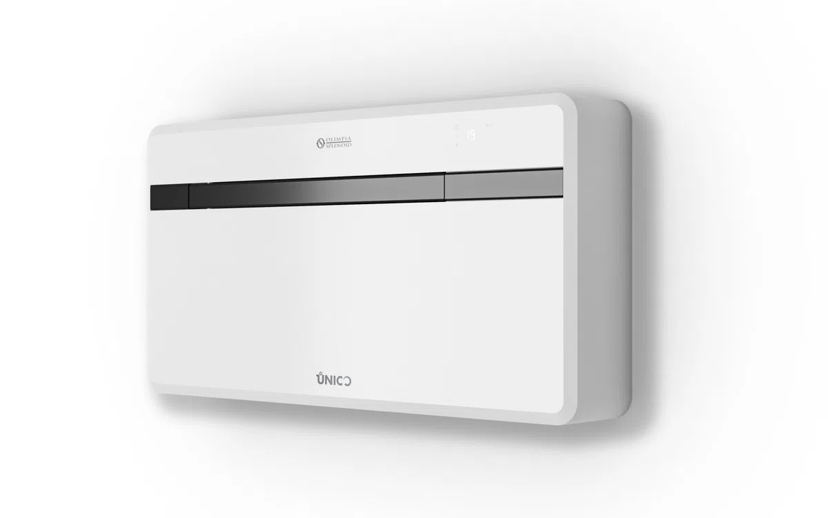 Olimpia Splendid Climatiseur Monobloc Sans Unité Extérieure Unico Evo F 16 H-P PVA, Installation Murale, Pompe à Chaleur Froid et Chaud, Gaz Naturel R290, Puissance 2,1 kW, avec Télécommande