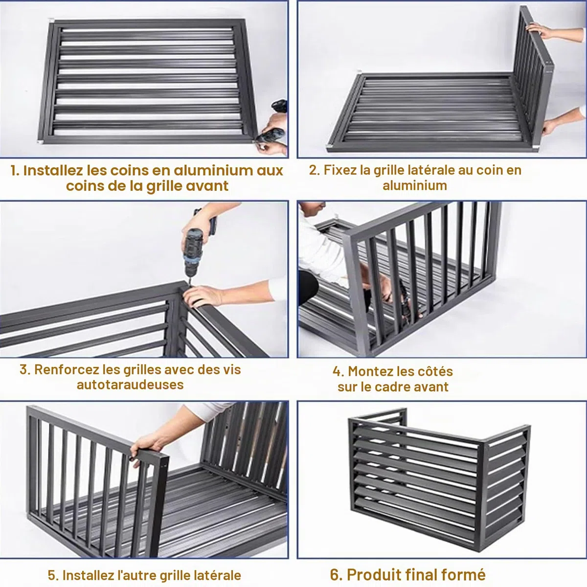 Cache Climatiseur Exterieur Aluminium, Couverture De Climatiseur Extérieur, Écran De Clôture For Climatiseur, Protection De Unité Extérieur Pour Pompe À Chaleur (White, 3 Sides)
