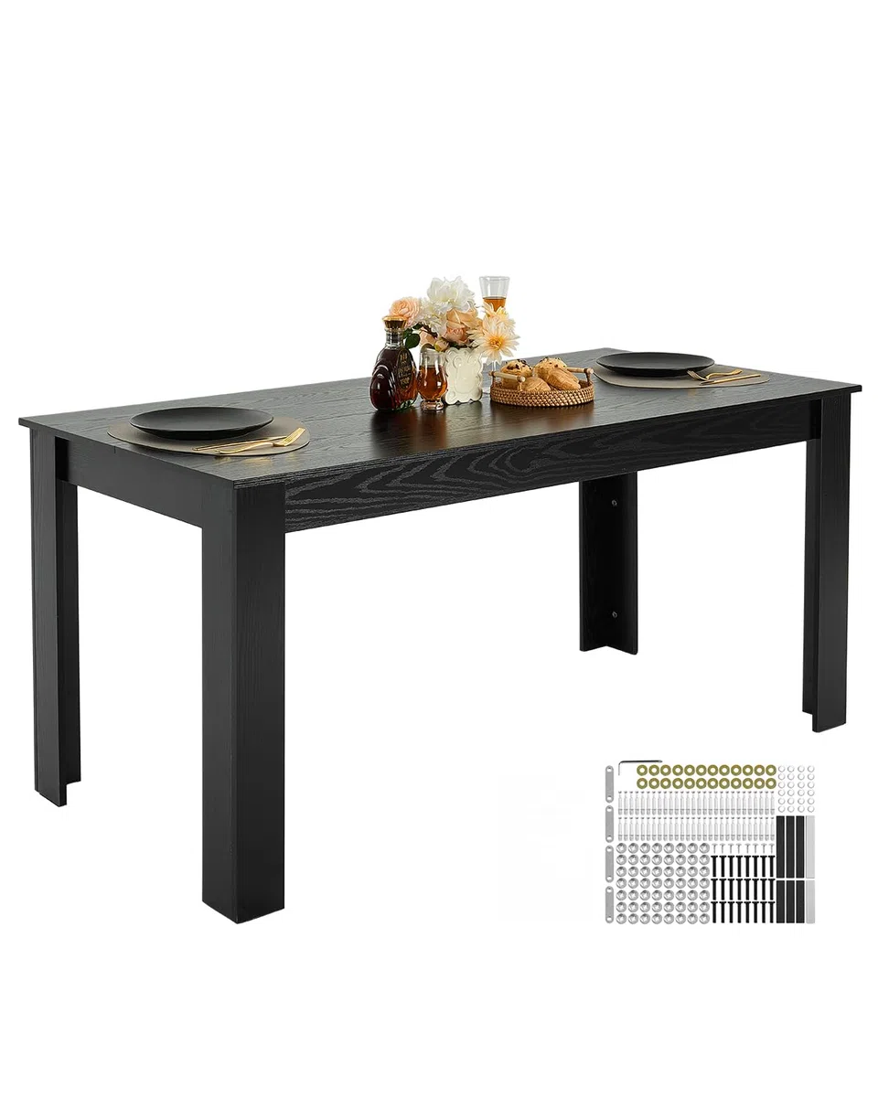 VEVOR Table à manger rectangulaire 160 cm, grande table de salle à manger en bois pour 4 à 6 personnes, mobilier moderne, bureau de conférence supportant 150 kg, pour cuisine salon, noir (table seule)