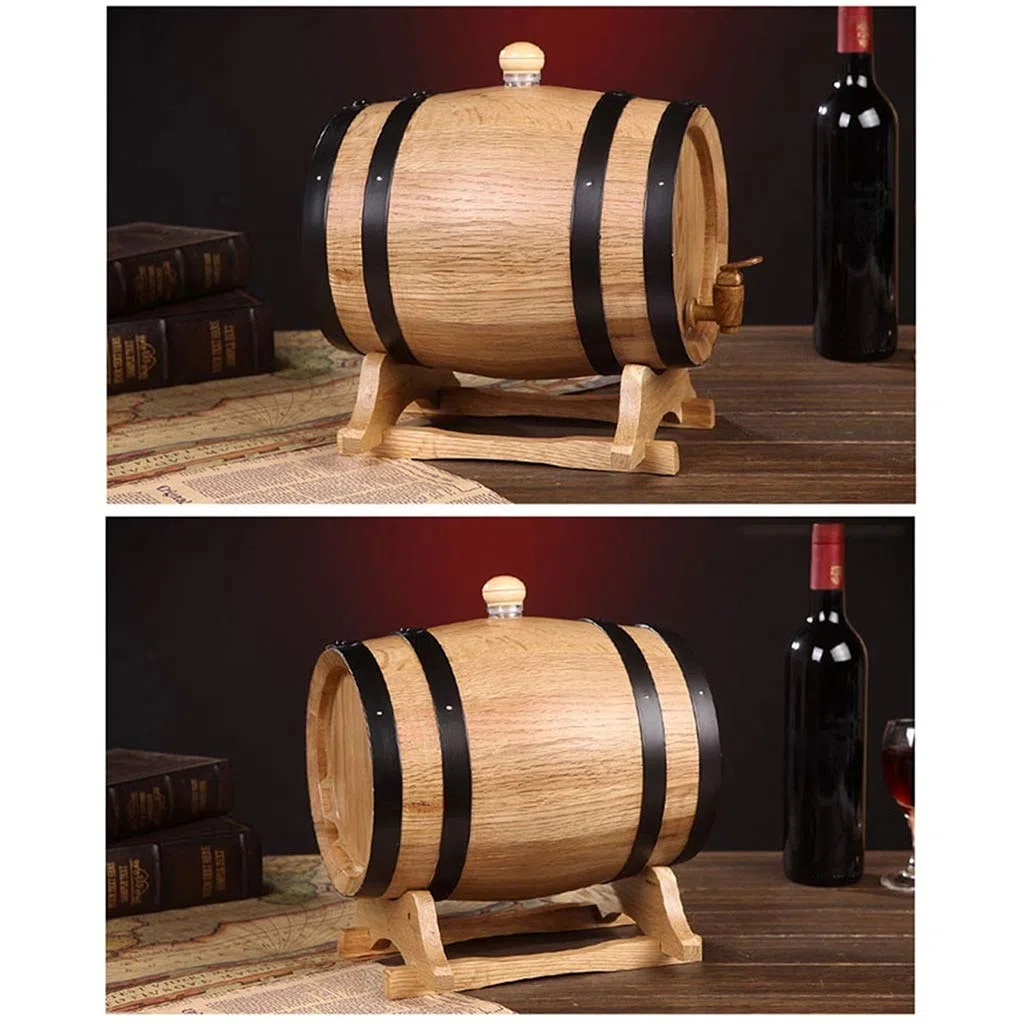 Tonneau à vin multifonction 0,75 L/1,5 L/3 L/5 L en chêne vintage, fabriqué à la main, pour le stockage ou le vieillissement du vin et des spiritueux, B-5L