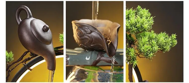 Élégante fontaine de table Feng Shui avec lumière LED – Décoration d'intérieur et d'extérieur en cascade – Pas de filtre ou de batterie nécessaire, parfaite pour la maison et le jardin (B)