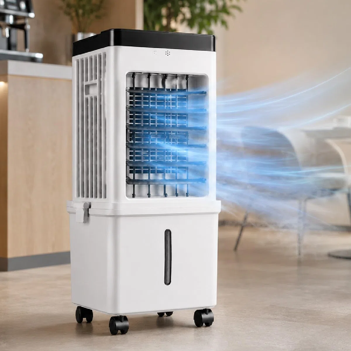 Climatiseur Portable/Rafraîchisseur d'air 3-en-1 avec Réservoir De 15 L, 4 Blocs De Glace, Télécommande Et Commandes Tactiles, 3 Vitesses, Oscillation, Minuterie De 15 Heures
