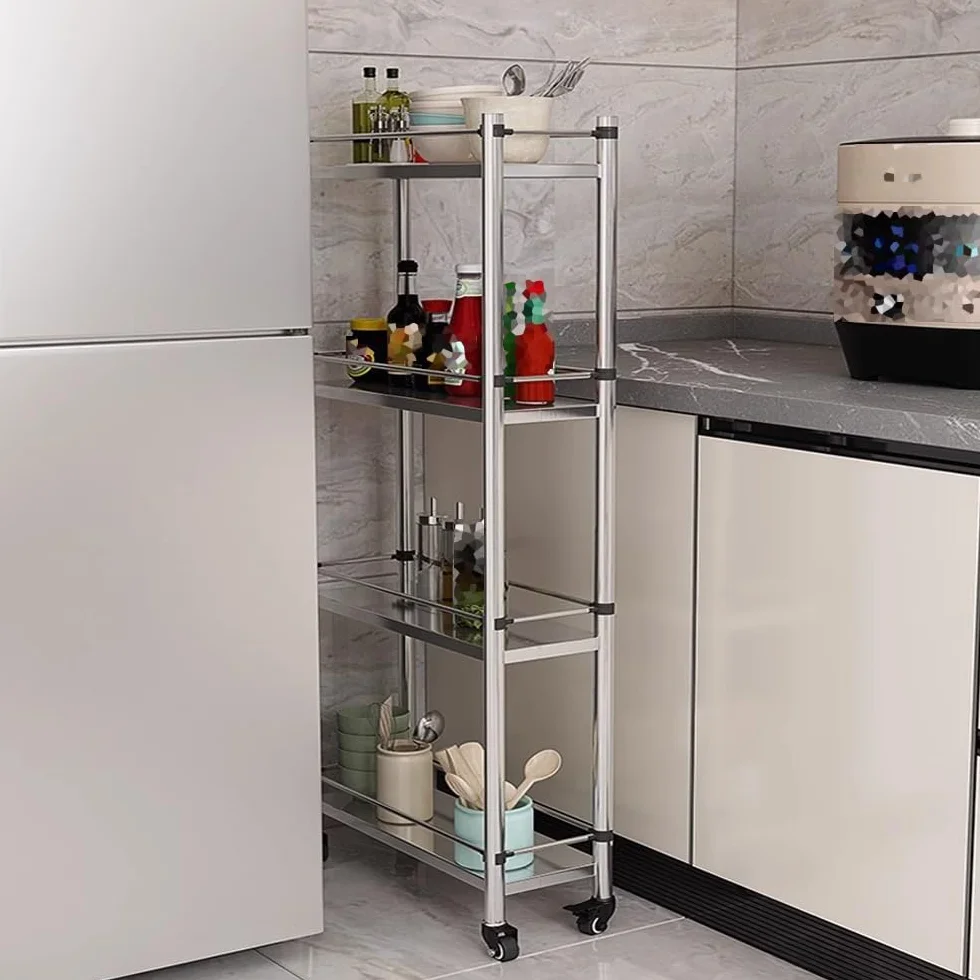 Étagère de rangement à 5 niveaux en acier inoxydable 304 robuste avec roulettes, organiseur en métal pour casseroles, ustensiles et fournitures de cuisine (45 x 59,9 x 118,29 cm)