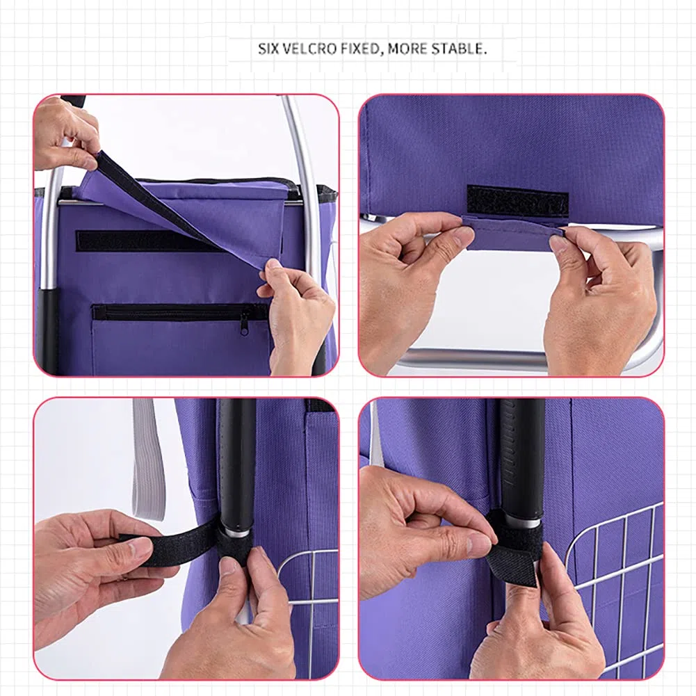 Sac à roulettes Pliable Panier Amovible À toute épreuve 65kg avec 2 grandes roues silencieux grande 45L Caddie 2 en 1 Alliage daluminium avec socle pour supermarché Voyage Pique-nique