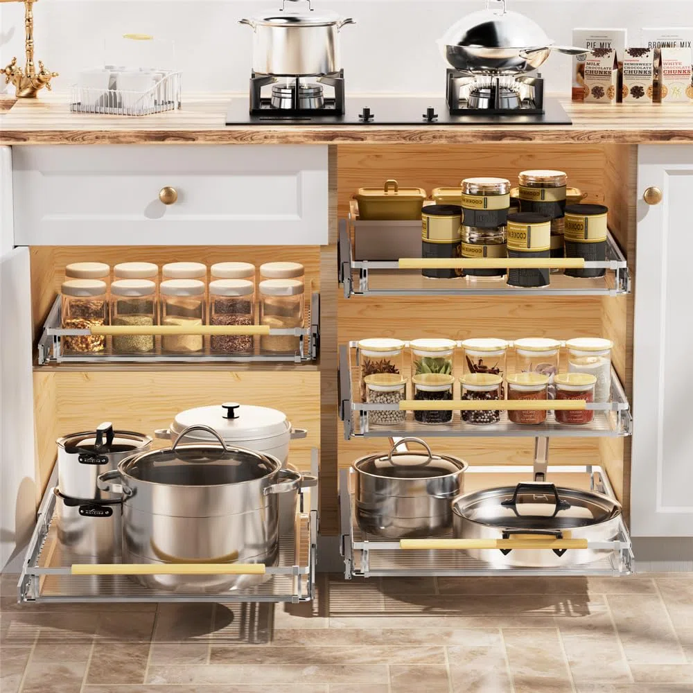 Lot de 3 organiseurs d'armoire coulissants, étagères coulissantes robustes pour cuisine, salon, maison, 40 à 66 x 43 cm (l x P)