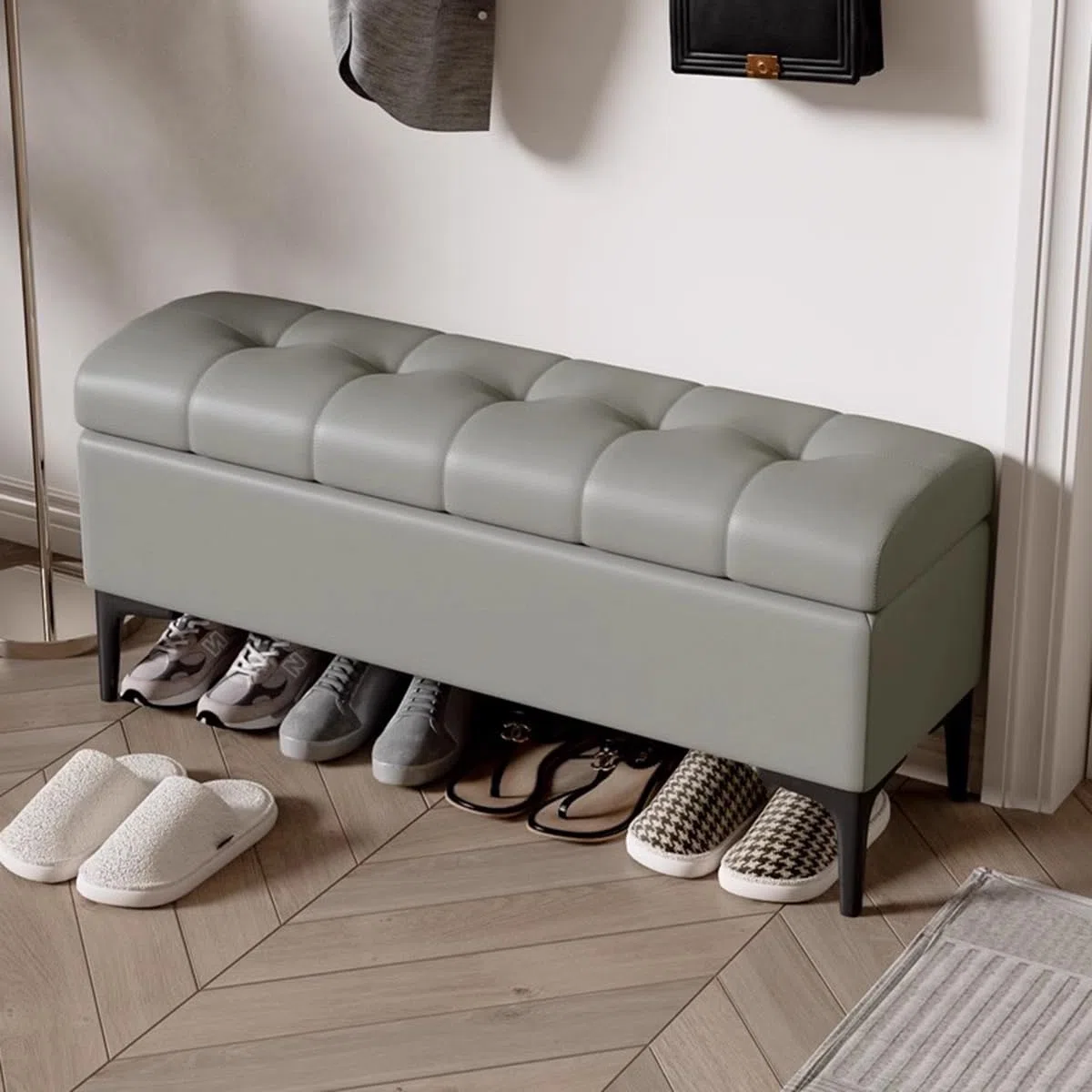 Pouf ottoman rond en similicuir de 60 cm avec repose-pieds pour chambre à coucher et entrée - Banc d'appoint rembourré polyvalent pour décoration d'intérieur chic