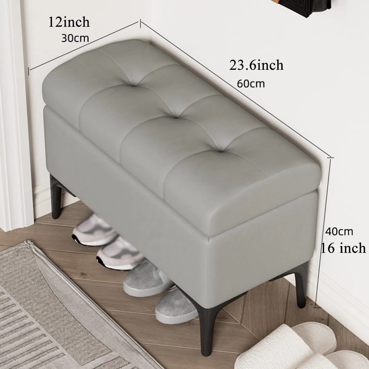 Pouf ottoman rond en similicuir de 60 cm avec repose-pieds pour chambre à coucher et entrée - Banc d'appoint rembourré polyvalent pour décoration d'intérieur chic