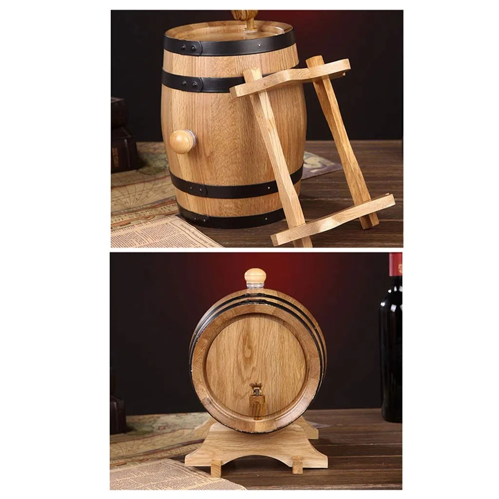 Tonneau à vin multifonction 0,75 L/1,5 L/3 L/5 L en chêne vintage, fabriqué à la main, pour le stockage ou le vieillissement du vin et des spiritueux, B-5L