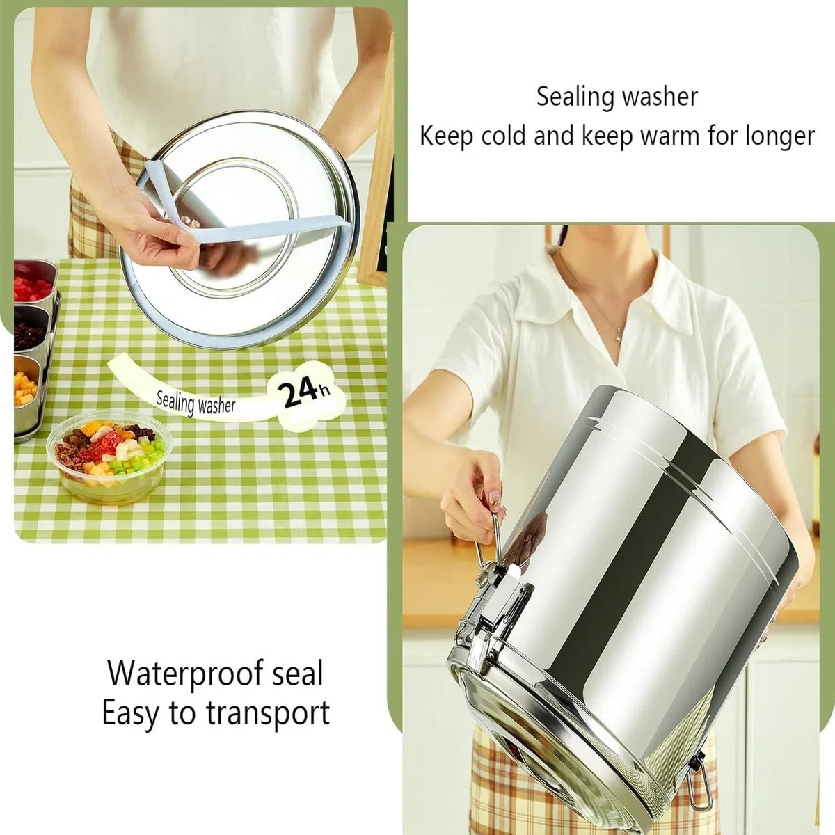 Contenant alimentaire isotherme 25L, seau déjeuner fermé pour aliments chauds et froids, grand bol de conservation sous vide pour repas, apéritifs, salades, fêtes et événements en, Argent, 40L